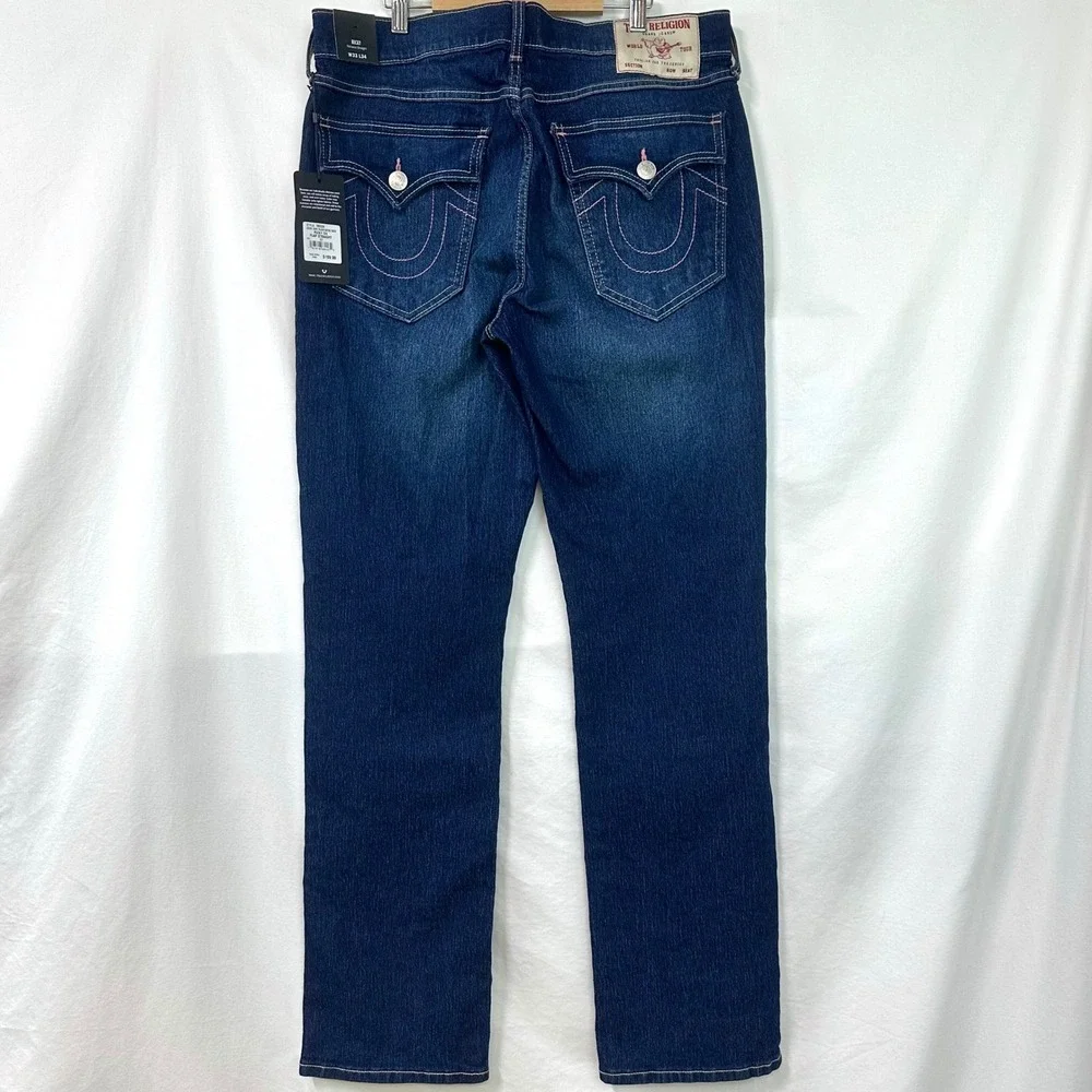 TRUE RELIGION NEW Ricky Relaxed Straight Jeans Men 33x34 T Flap Dark Wash Denim